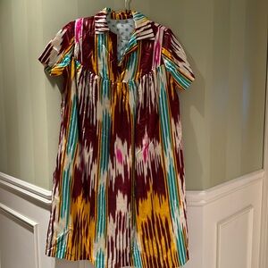 Silk Burgundy, Teal & Pink Short Sleeve Maxi Dress Women’s Size M